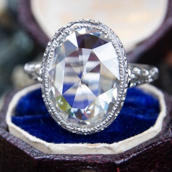 💥 Dainty Noble Anillos Large Oval Pure ZirconSilverPlatedVintageRing, UNVN12058 - Picture 1 of 8